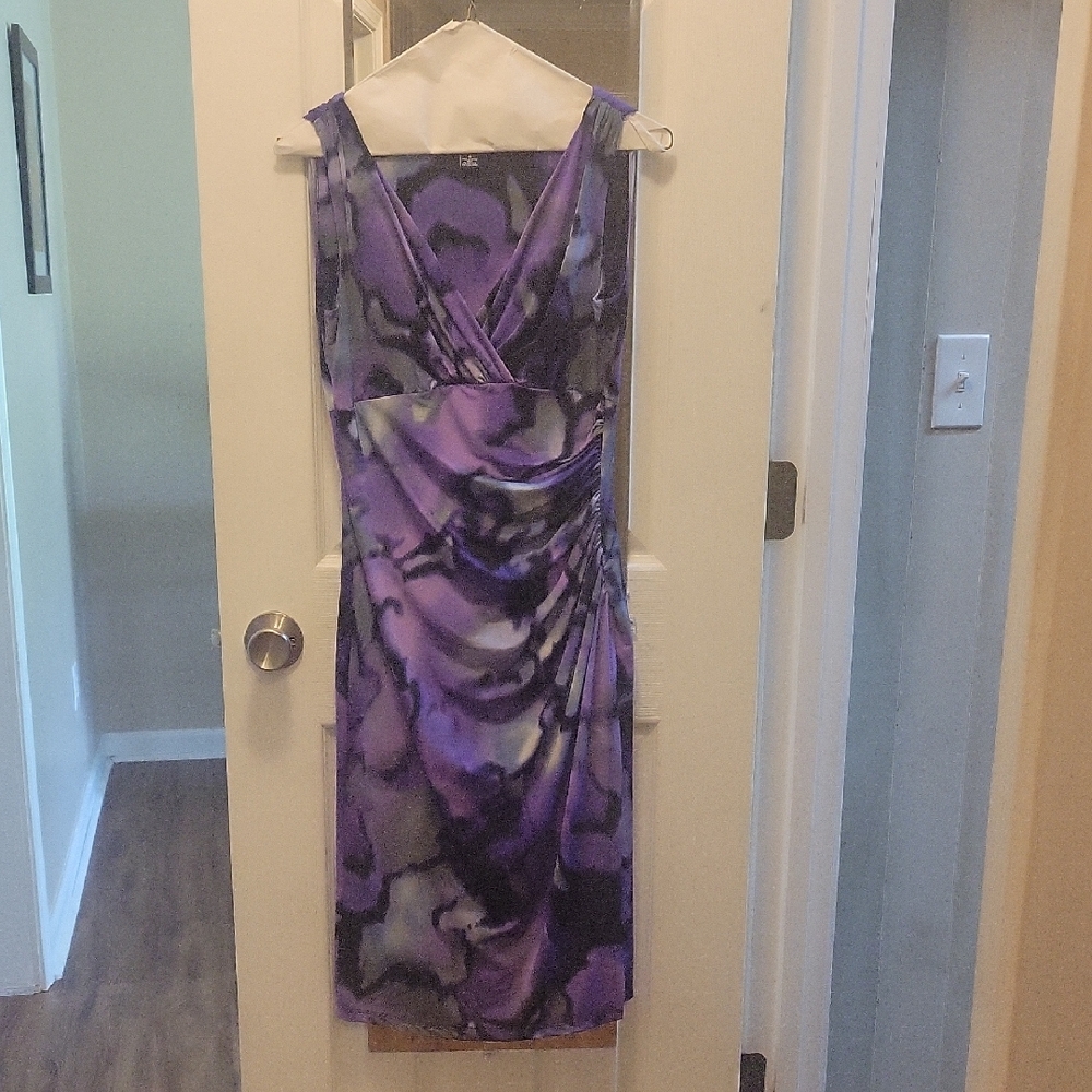 American Living Purple and Gray Ruched Sheath Midi Dress